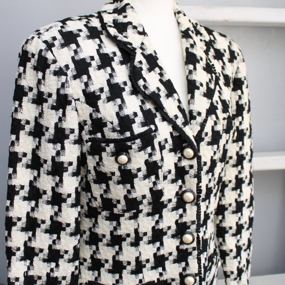 The Limited VTG 90's Black White Houndstooth Skirt Blazer Suit Size Small / 6 - Picture 4 of 8